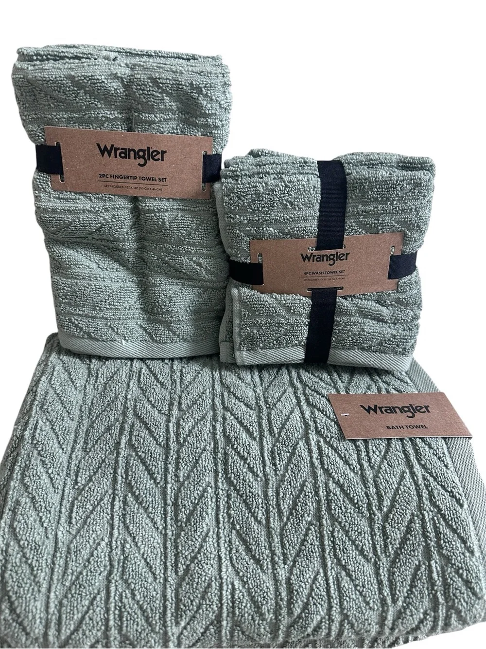 Wrangler 8 Pc Bath Towel Set NWT Broome Green Textured 2 Bath 4 Wash 2 Fingertip